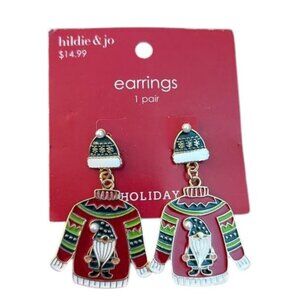 NEW Hildie & Jo Holiday Nome Elf Ugly Christmas Sweater Post Earrings Jewelry